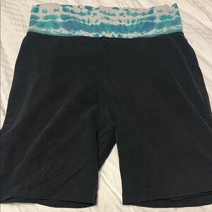 The Girls Black Bike Shorts with Blue Tie-Dye Waistband